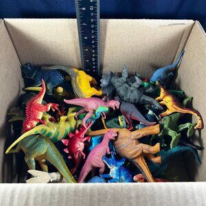 Giant Lot Of Dinosaur Toys - Assorted Colors & Types - Box 12" X 10" X 3" High -